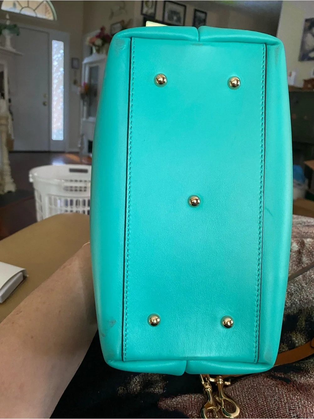Dooney & Bourke City Barlow Teal Satchel with Tan Handles